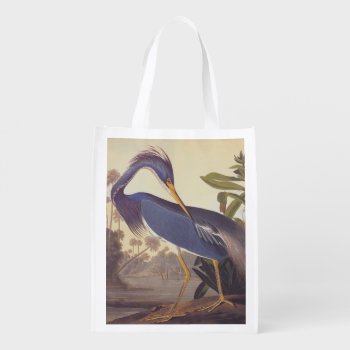 Lousiana Heron In Gray  Green  And Blue By Audubon Grocery Bag by AudubonReproductions at Zazzle
