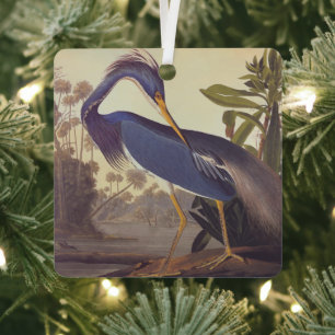 Lousiana Heron in Gray, Green, and Blue by Audubon Metal Ornament