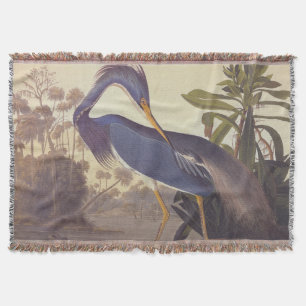 Lousiana Heron in Gray, Green, and Blue by Audubon Throw Blanket