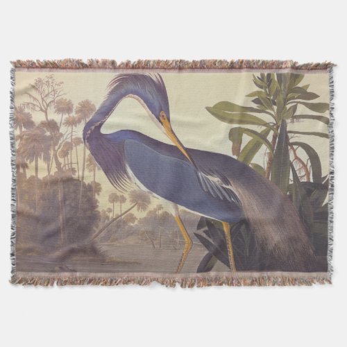 Lousiana Heron in Gray Green and Blue by Audubon Throw Blanket