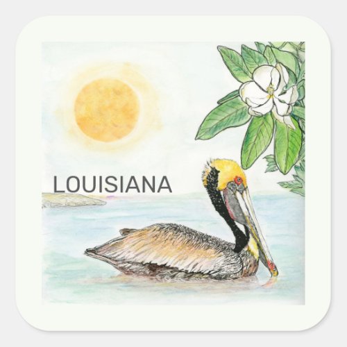 Lousiana state bird and flower square sticker