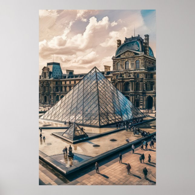 Louvre Museum in the Evening Oil Painting Poster (Front)