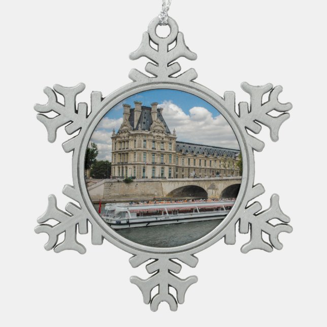 Louvre Museum Snowflake Pewter Christmas Ornament (Front)