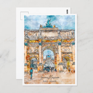 Louvre Paris France Travel Place Watercolor Postcard