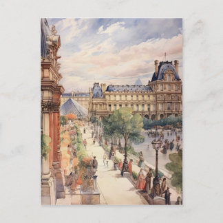 Louvre Paris Street Scene Art Postcard