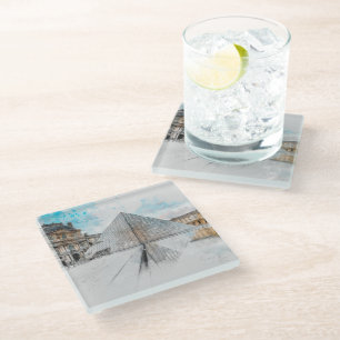 Louvre Paris Watercolor Glass Coaster – French 
