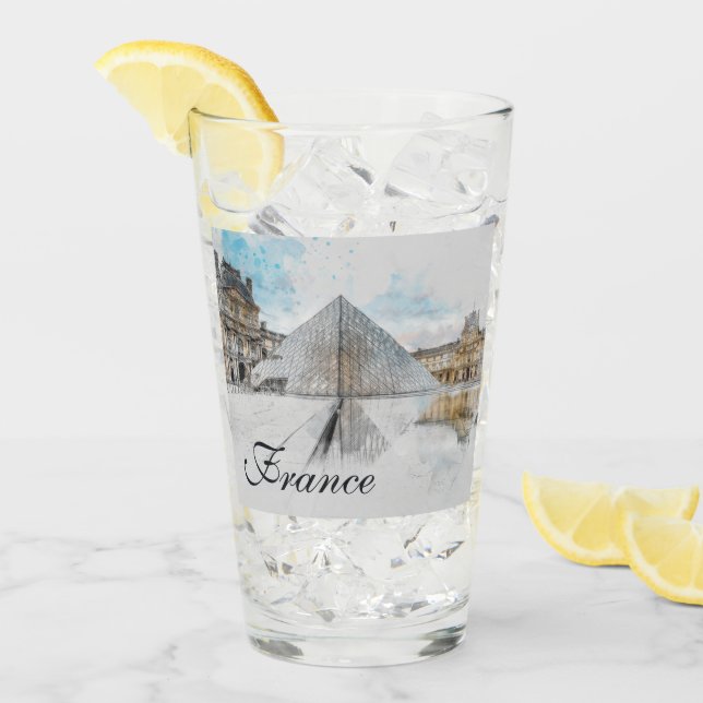 Louvre Paris Watercolor Glass – French Museum Gift (Front Ice)