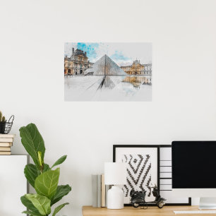 Louvre Paris Watercolor Poster • Artistic French