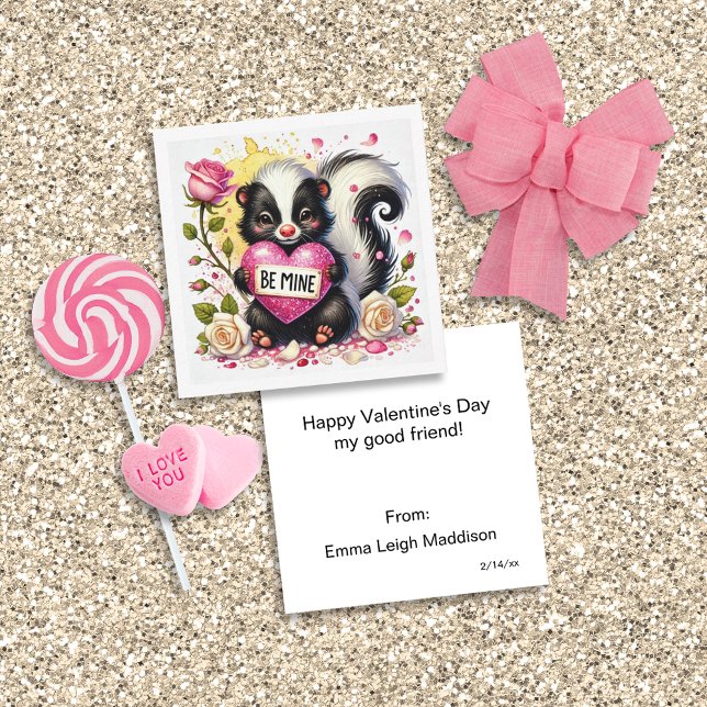 Lovable Be Mine Skunk Classroom Valentine Note Card (Creator Uploaded)