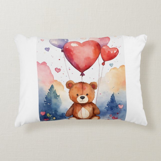 Lovable Bear with Heart Balloon Accent Pillow (Front)