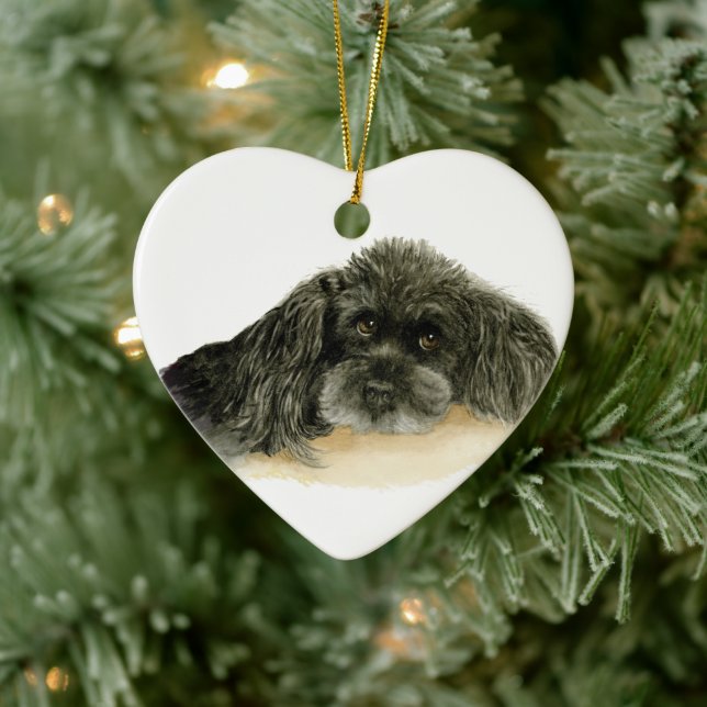 Lovable black poodle dog, optional personalize ceramic ornament (Tree)