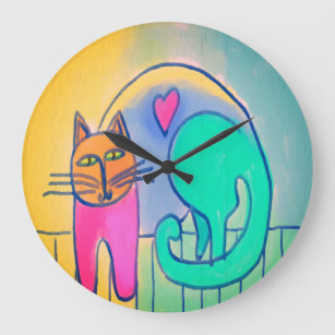 Lovable Cat Abstract Art Large Clock