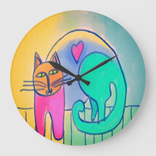 Lovable Cat Abstract Art Large Clock