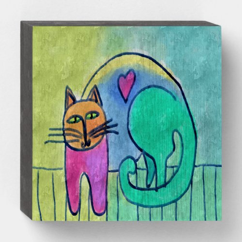Lovable Cat Abstract Digital Painting Wooden Box Sign