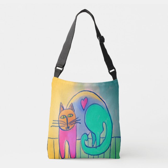 Lovable Cat Abstract Painting Crossbody Bag (Front)