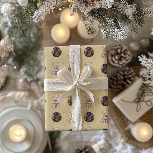 Lovable Christmas Teddy Bear Custom Photo Wrapping Paper (Creator Uploaded)