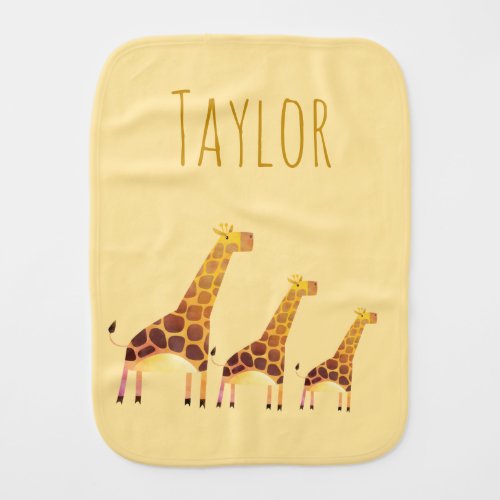 Lovable Giraffes on Light Brown Background Baby Burp Cloth