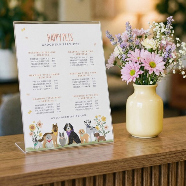 Lovable Happy Pet Care & Grooming Service Prices Pedestal Sign (Lovable Happy Pet Care & Grooming Service Prices Pedestal Sign)