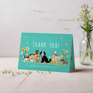 Lovable Happy Pet Family Pet Care, Grooming Teal Letterpress Thank You Card