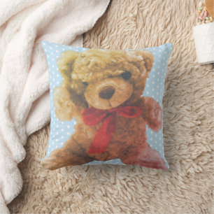 Lovable Light Blue Vintage Teddy Bear Nursery Throw Pillow