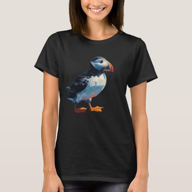Lovable Puffin T-Shirt Oil Painting Style (Front)