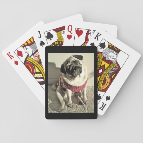 Lovable Pug in a red sweater Poker Cards