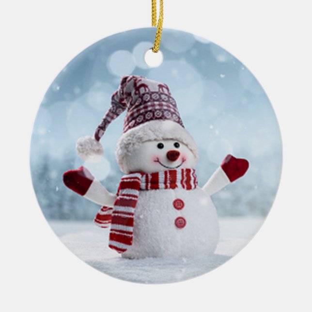 Lovable Snowman Ceramic Ornament (Front)