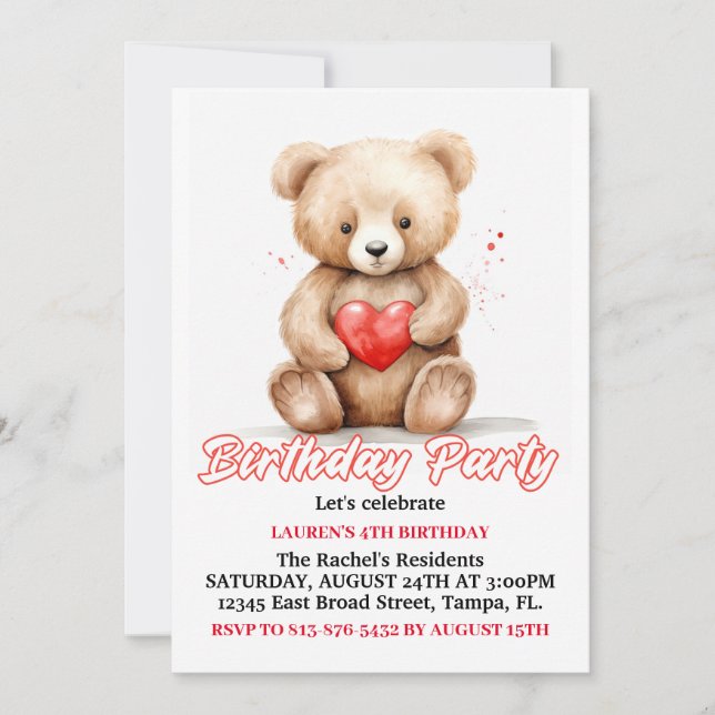Lovable Teddy Bear Birthday Party Invitation (Front)