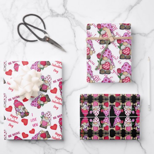Lovable Valentine Gnomes Wrapping Paper Sheets