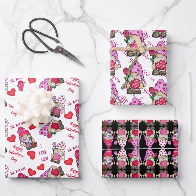 Lovable Valentine Gnomes Wrapping Paper Sheets (Creator Uploaded)