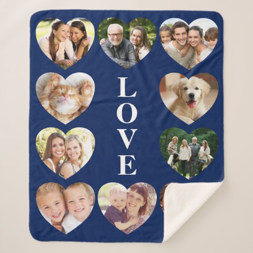 Love 10 Photo Collage Blue Sherpa Blanket
