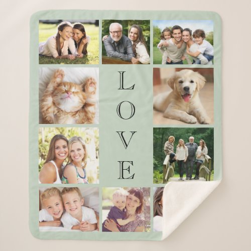 Love 10 Photo Collage Sage Green Sherpa Blanket