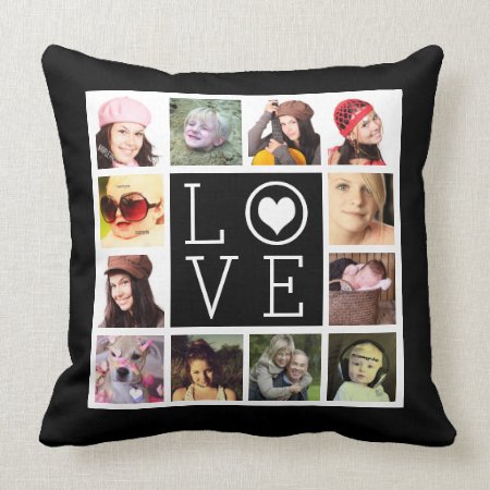 Love 12 Instagram Photo Collage Throw Pillow