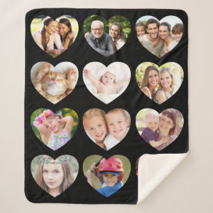 Love 12 Photo Heart Collage Black Sherpa Blanket