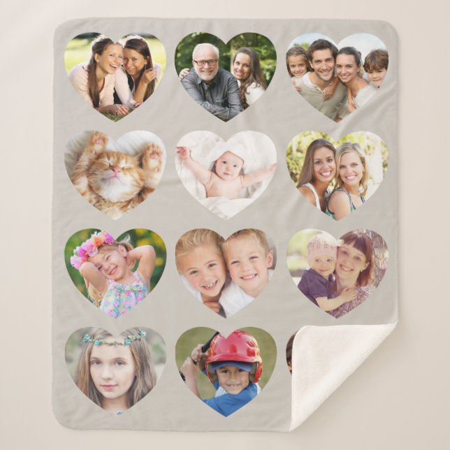 Love 12 Photo Heart Collage Taupe Sherpa Blanket (Front)