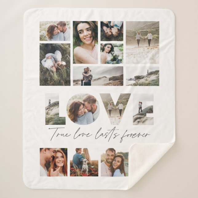 Love 16 photo modern minimal personalised gift fle sherpa blanket (Front)