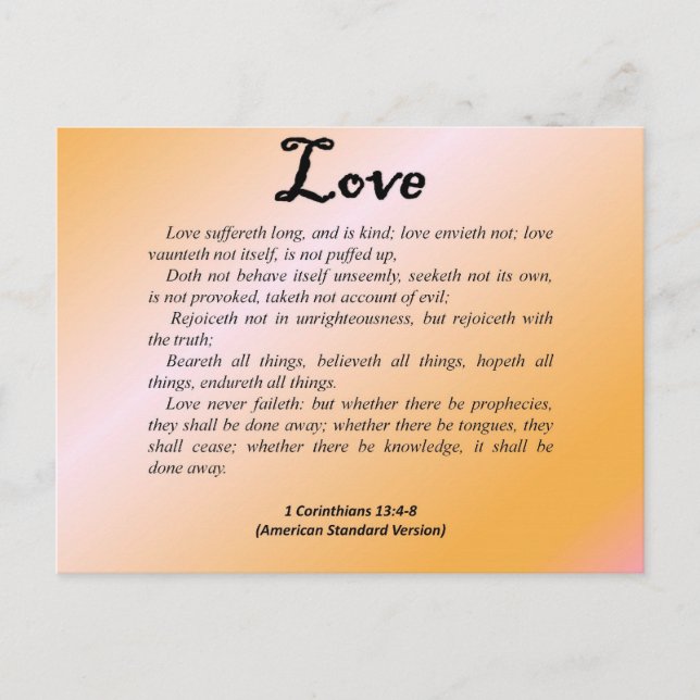 Love 1 Corinthians 13-4 Postcard (Front)