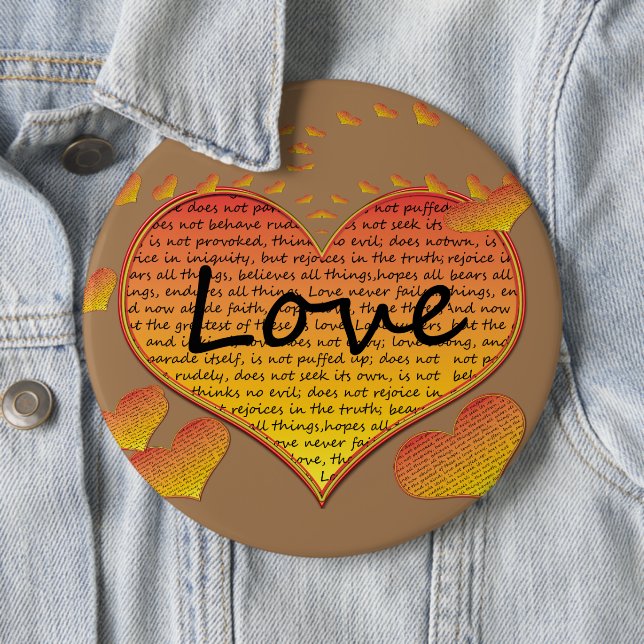 Love 1 Corinthians 13 Hearts Pinback Button (In Situ)