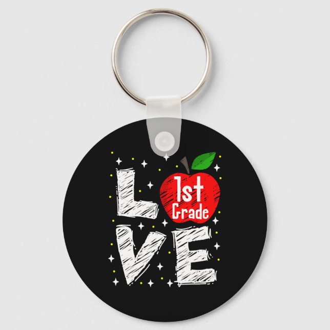 Love 1st Grade Apple Fun Ck To School Teacher Gift Keychain (Front)