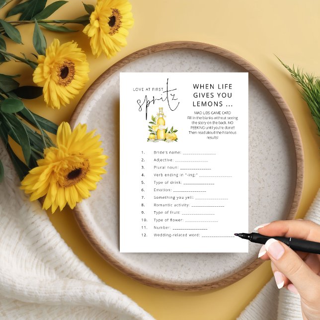 Love 1st Spritz Mad Libs Bridal Shower Game Invitation (Creator Uploaded)