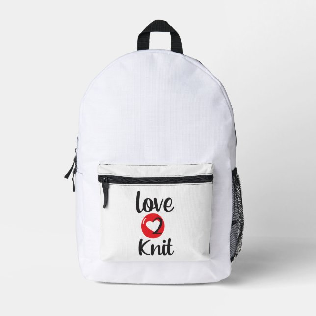 "Love 2 Knit" Printed Backpack (Front)