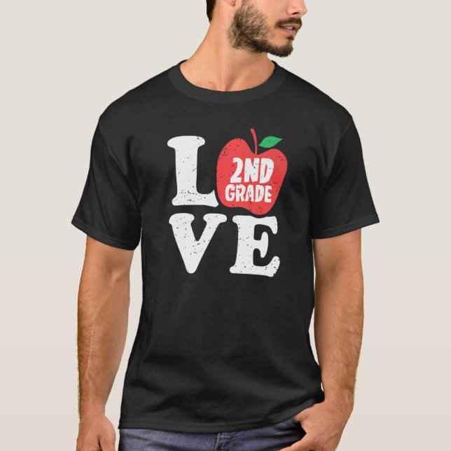 Love 2nd Grade Apple Second Grader Student Teacher T-Shirt (Front)