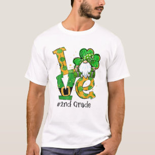 LOVE 2Nd Grade Gnome Lucky Shamrock St Patrick's D T-Shirt