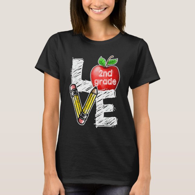 Love 2nd Second Grade Apple  Back To School Teache T-Shirt (Front)