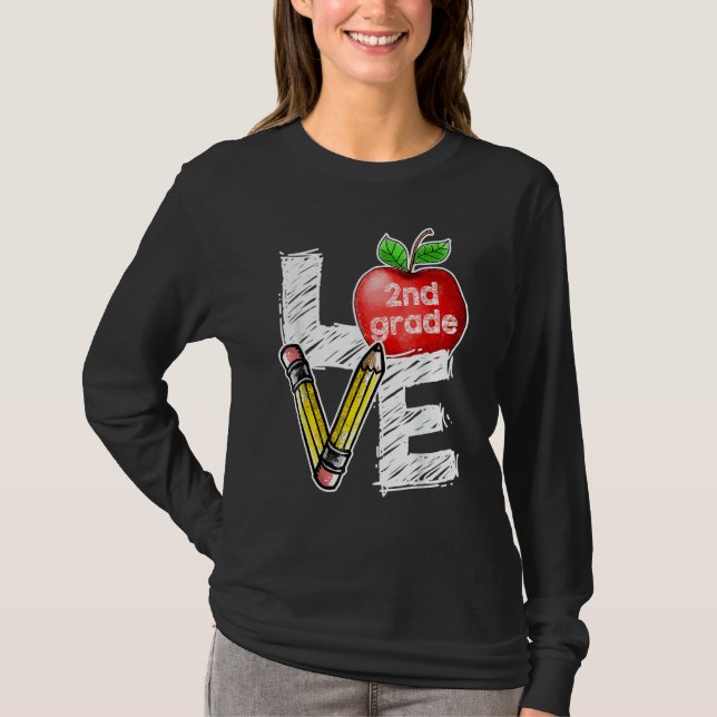 Love 2nd Second Grade Apple  Back To School Teache T-Shirt (Front)