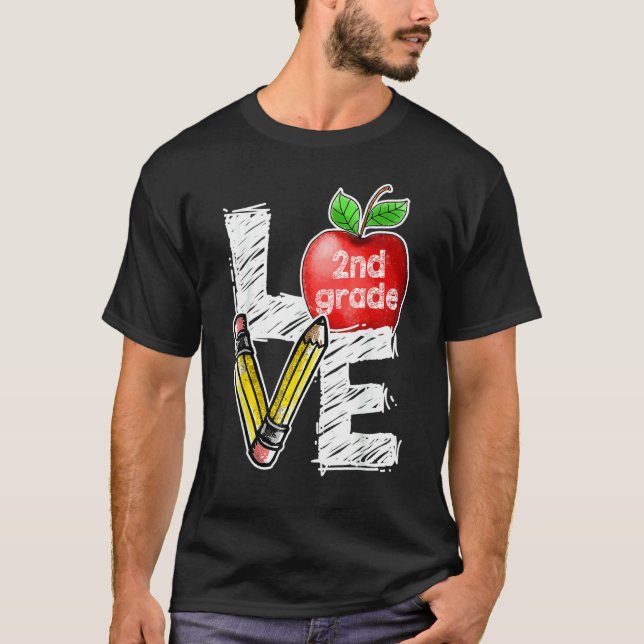 Love 2nd Second Grade Apple  Back To School Teache T-Shirt (Front)