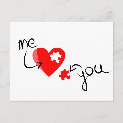 love_349631  RED PUZZLE HEART ME YOU MISSING YOU S Postcard