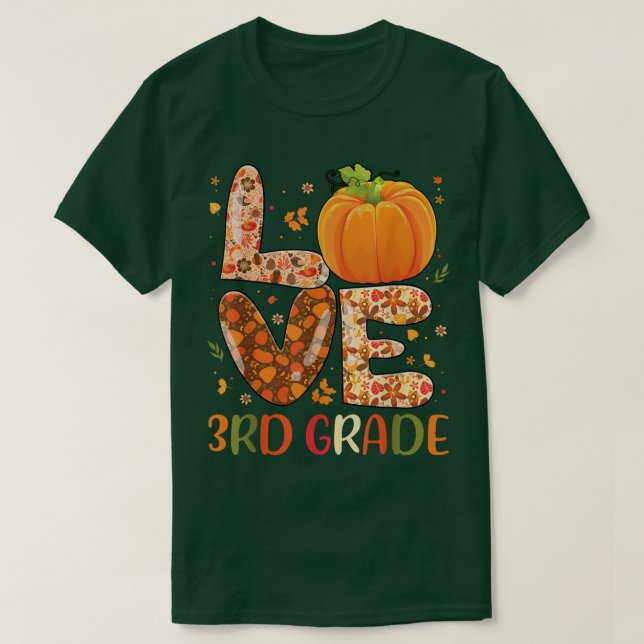 Love 3rd Grade Happy Fall Yall Autumn Teacher Stud T-Shirt (Design Front)