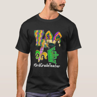 LOVE 3Rd Grade Teacher Mardi Gras Party Mask Parad T-Shirt