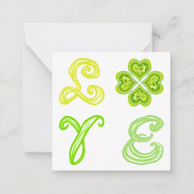 LOVE 4 Leaf Diamonds Happy St. Patricks Day fabric Note Card (Front)